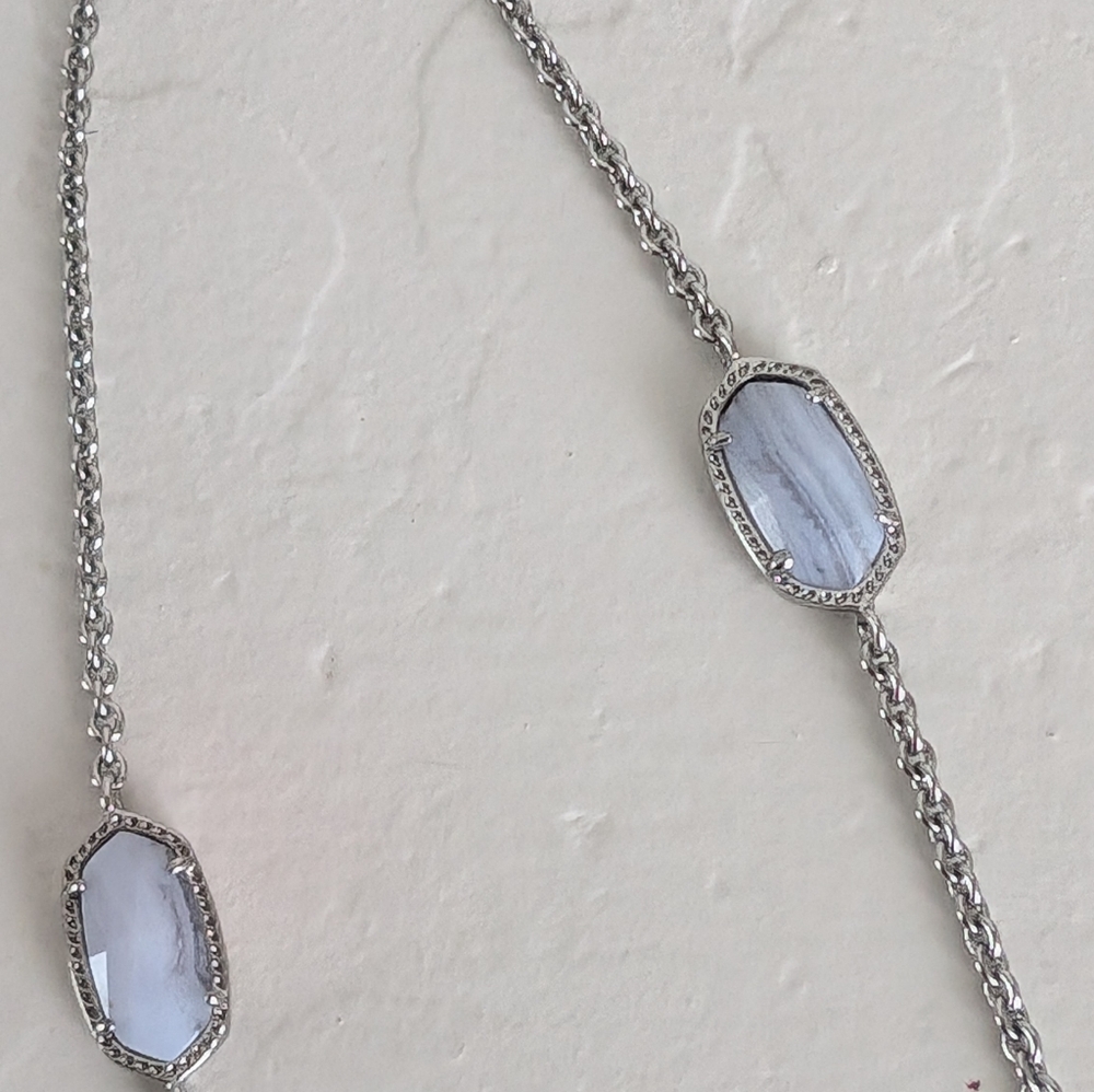 Rare Kendra Scott Blue Lace Agate Kellie Long Necklace - Picture 4 of 5